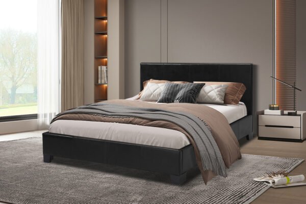 PROMO - Lit 'Roma' 140x200 avec sommier PU Noir